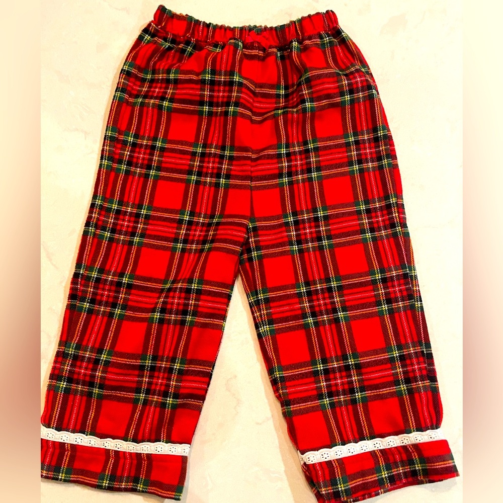 Heartstrings Plaid Christmas Pj bottoms with white lace detail